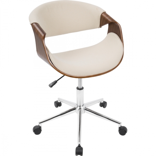 Curvo Office Chair in Cream Fabric & Walnut Finish